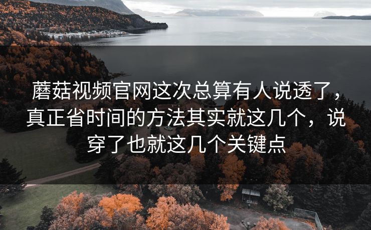 蘑菇视频官网这次总算有人说透了,真正省时间的方法其实就这几个,说穿了也就这几个关键点 蘑菇视频官网这次总算有人说透了,真正省时间的方法其实就这几个,说穿了也就这几个关键点