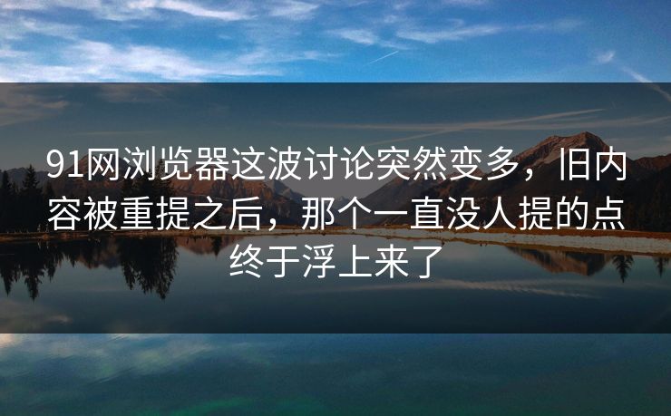 91网浏览器这波讨论突然变多，旧内容被重提之后，那个一直没人提的点终于浮上来了