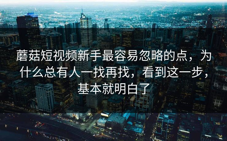 蘑菇短视频新手最容易忽略的点，为什么总有人一找再找，看到这一步，基本就明白了