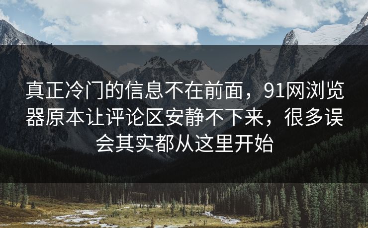 真正冷门的信息不在前面，91网浏览器原本让评论区安静不下来，很多误会其实都从这里开始
