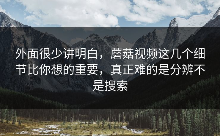 外面很少讲明白，蘑菇视频这几个细节比你想的重要，真正难的是分辨不是搜索