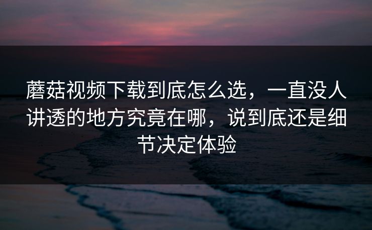 蘑菇视频下载到底怎么选，一直没人讲透的地方究竟在哪，说到底还是细节决定体验